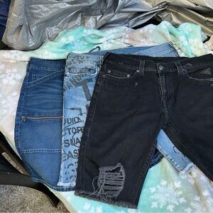 True Religion Black and Blue Denim Shorts